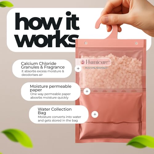 Image of Moisture Absorber Dehumidifier 500ml Absorption Capacity Prevents Mold, Dampness & Bad Odor Ideal for Wardrobe, Bathroom, Kitchen & Bedroom 220g x 6 (Fragrance Combo)