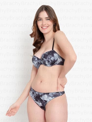 Image of Brachy Women Elegant Sexy Lacy Love Printed Double Haveliy Push up Bra Panty Bridal Set