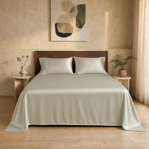 Image of HOMEMONDE 100% Bamboo King Size Flat Bedsheet with 2 Pillow Covers | 300 TC Luxury Cooling Bed Sheet | Ultra Soft, Breathable & Moisture Wicking | (Taupe, 108x108 Inches)