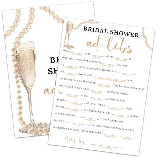HQLOW 30 PCS Bridal Shower Games 30 Guests for Engagement Party, Bridal Games Wedding Shower Games - Bridal Shower Ad Libs Wedding Advice (Gold Champagne) -007