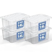 14L Storage Box with Lid, Clear Transparent Plastic Storage Box, Super Strong Stackable Storage Boxes, Multipurpose Useful Organizer for Home, Office, Kitchen & Accessories (Pack of 4)