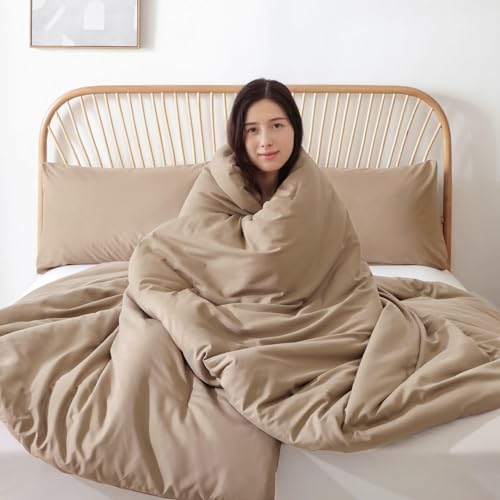 Image of ROSGONIA Oversized King Comforter 128x120, 3pcs Super King Plus Comforter Set (1 Taupe Comforter & 2 Pillowcases) Lightweight Oversized King Bedding Set Quilt