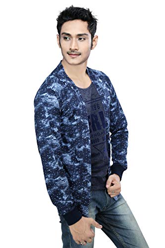 Image of Boy's Cotton White Printed T-Shirt with Blue Jacket Shrug