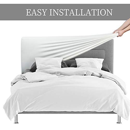 Dujuike Bed Headboard Cover For Queen, Stretch Bed Headboard Slipcover Covers, Dustproof Protector Velvet Cover For Upholstered Headboard (White, Queen Headboard Length (59"-67")) #TOP5