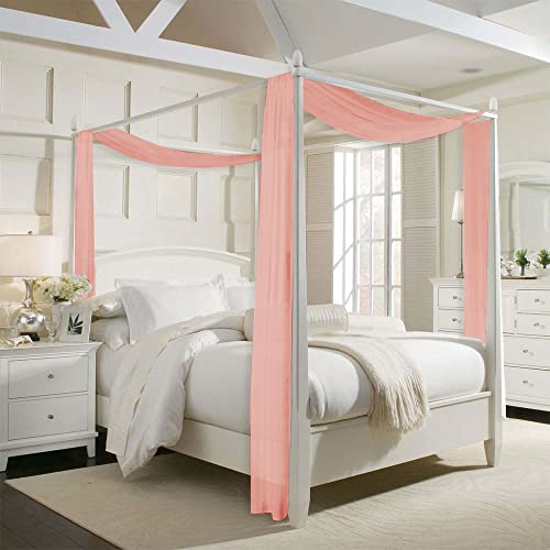 Ryb Home Long Sheer Curtains Scarf For Wedding Canopy Bed Kids Room Birthday Party Backdrop Outdoor Indoor Decor Long Scarf Windows Valance, 60 X 216 In Per Panel, 1 Pair, Peach #TOP3