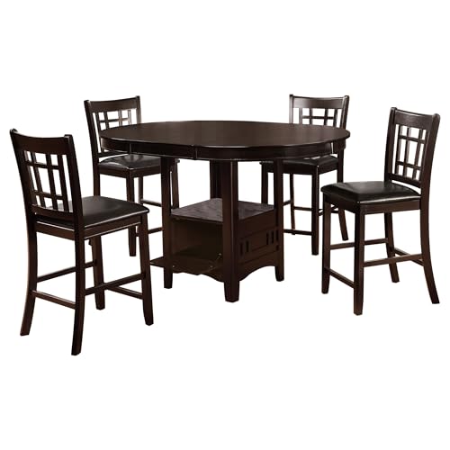 Coaster Home Furnishings - LAVON - 5-Piece Counter Height Dining Set - Oval Extendable Table with Storage & 4 Upholstered Chairs - Dining Room & Kitchen - Espresso - 102888-S5