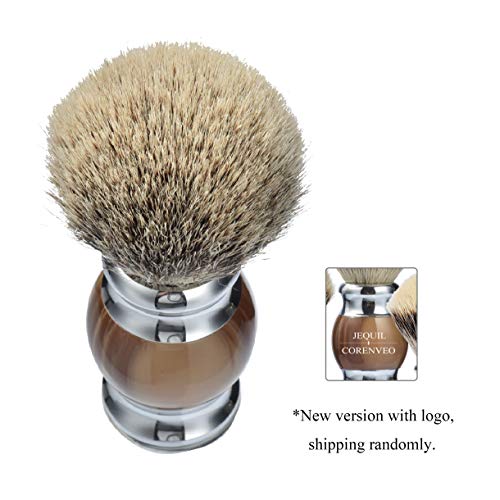 Je&Co 100% Silvertip Badger Hair Shaving Brush, Handmade Shaving Brush With Fine Resin Handle And Stainless Steel Base (Brown) #TOP1