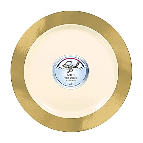 Maryland Plastics 10.25" Ivory/Gold Regal Plastic Dinner Plate 10 Count Cover