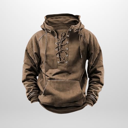 Mens Tactical Hoodies Lace Up Pullover Hoodie Fall Winter Fashion Sweatshirt with Kangaroo Pocket2