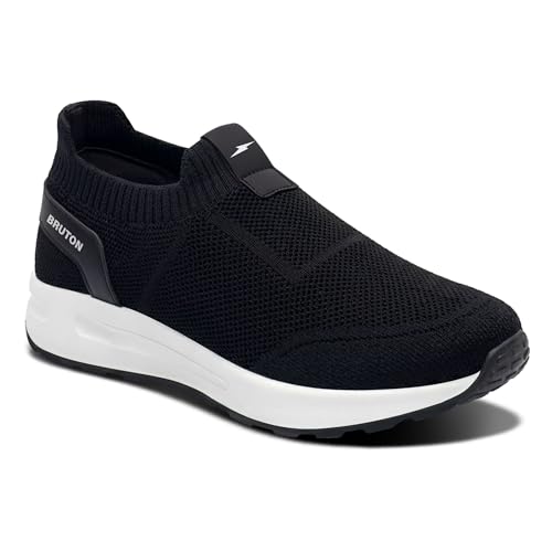 Image of BRUTON Men's Beige & Black Casual & Stylish Running Shoes | Lightweight Cushioned Lace-Up Shoes | Breathable Fashion Footwear for Walking, Travel, College