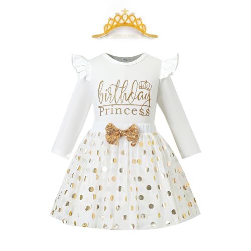Image of LYSMuch Toddler Girls Long-Sleeve Birthday Outfits Shirt | 2T-10Y Mesh Tutu Skirt Set cake party
