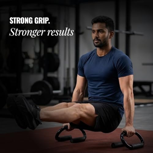 Image of Wiselife Push Up Bar Pair | Anti Slip Base for Home Gym & Workout Training | Heavy Duty Durable Push Up Bars for Chest, Arms & Core Strength | Ergonomic Comfortable Grip Handles S-Shape (Black)