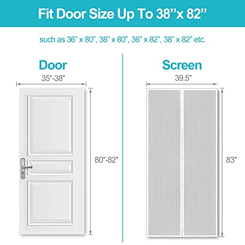 Innotree Upgraded Magnetic Screen Door With 36 Magnets Heavy Duty Mesh Curtain, Fits Doors Up To 38"X82", Hands Free Dogs Cats Pet Friendly Door Screen, White #TOP1
