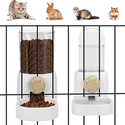 Rabbit Feeders and Water Dispenser for Cages, Auto Gravity 1200ml Pet Food Dispenser & Automatic Bunny Waterer for Puppy, Kitten, Rabbit, Chinchilla, Hedgehog, Ferret Cover