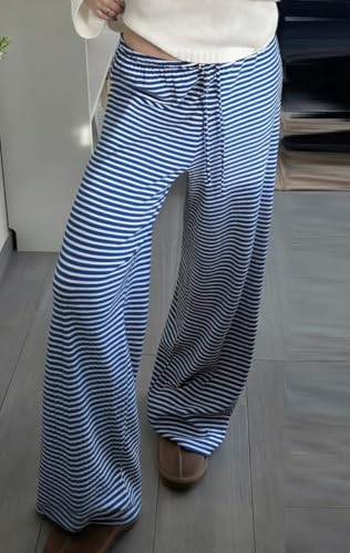 Womens Comfy Pajama Pants Striped Low Waisted Lounge Pants Elastic Waist Drawstring Long Trousers2