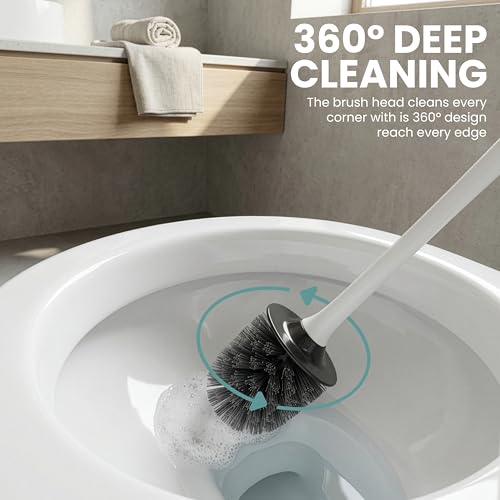 Image of Vigar Zense Toilet Brush and Holder Set, Polyresin Stone, Terrazzo