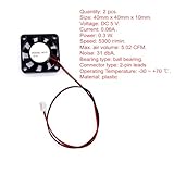 JZK 2PCS 40x40x10 mm DC 5V mini cooling fan 40mm with 2 pin connector, 5300 rpm, 0.06A, 4010 ball bearing small brushless DC fan 4cm for development board, graphics card, 3D printer fan - Image 3