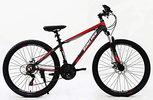 26 inch Comfort Hybrid Bike, 21 Speed Adult Dual Sport Bicycle, Lightweight Aluminum Frame MTB for Mens and Womens, City Commuting Cross Country (Black Red)