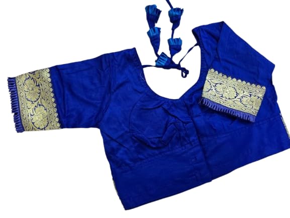 slagha Kathan Banarasi Readymade Blouse with Kuchi Work on Sleeves, Cotton Satin Fabric, with Gold Embroidery,-picture-47