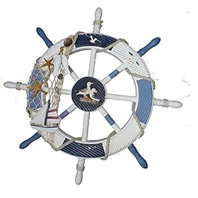 Gesteh Nautical Beach Wooden Boat Ship Steering Wheel Fishing Net Shell Home Wall Decor (18 inches) 41U6GVXE58L. SS280