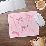 Coquette Preppy Pink Bow Mouse Pad, Girly Pink Bows Ribbon Aesthetic Mousepad for Desk Home Office Dorm Computers Laptop Gaming Accessories, 8.7×7.1 Inch