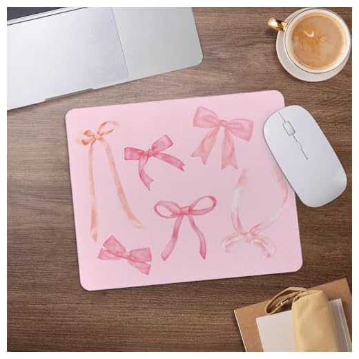 Coquette Preppy Pink Bow Mouse Pad, Girly Pink Bows Ribbon Aesthetic Mousepad for Desk Home Office Dorm Computers Laptop Gaming Accessories, 8.7x7.1 Inch