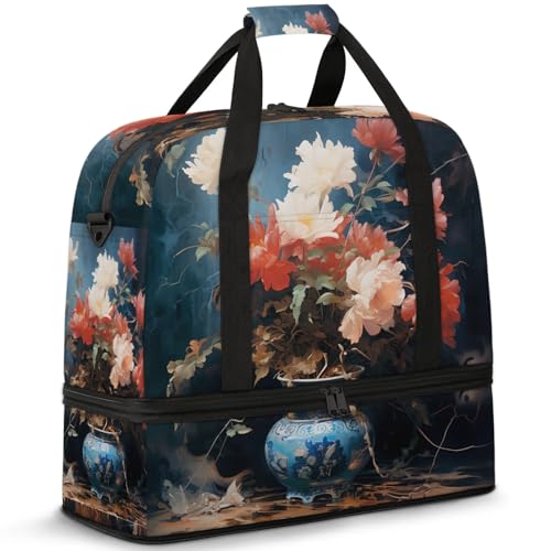 Large Weekender Overnight Bags Color Flowers Oil Painting Travel Duffel Bag for Women Men Gym Bag With Shoe Compartment Foldie Travel Tote Bag Carry On Personal Item Bag for Travel Gym Sports