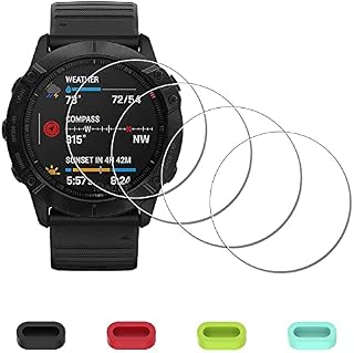 [4 Pack] Screen Protector for Garmin fenix 6X Pro / 6X Pro Solar/ 6X 51mm Watch + Silicone Anti-dust Plugs, iDaPro Tempered Glass Anti-Scratch Bubble-Free