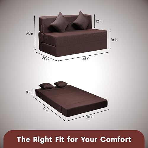 Image of Amazon Brand - Solimo 2 Seater 4 * 6 Jute Fabric Washable Cover Sofa Cum Bed with 2 Cushion 2 Seater Double Foam Fold Out Sofa Cum Bed (Finish Color - Brown Delivery Condition - Pre-Assembled)
