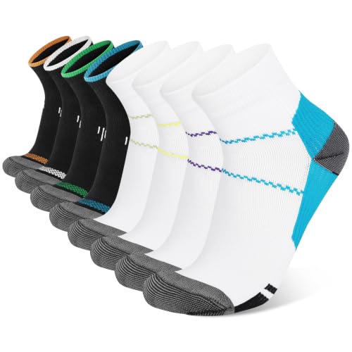 Fefod Chaussettes de Compression pour Homme et Femme, 8 Paires Chaussettes de Contention Sport Compression Chevillère, Bandage de Cheville Maintien, pour Fasciite Plantaire, pour Soulage la Douleur