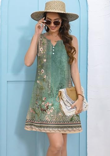Image of ETCYY Womens Boho Floral Printed Sundresses Casual Summer Beach Dress Vacation 2024 Button V Neck Sleeveless T Shirt Dress, XX-Large, Flower1