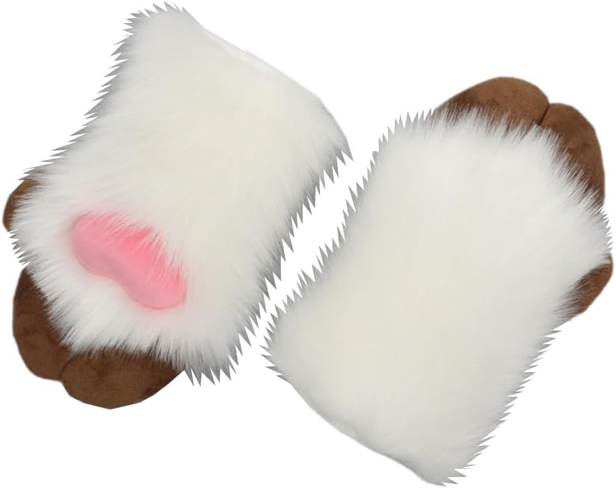 Cute Sheep Claw Gloves Furry Faux Fur Animal Paw Mittens for Halloween Cosplay Fursuit Costume Accessories
