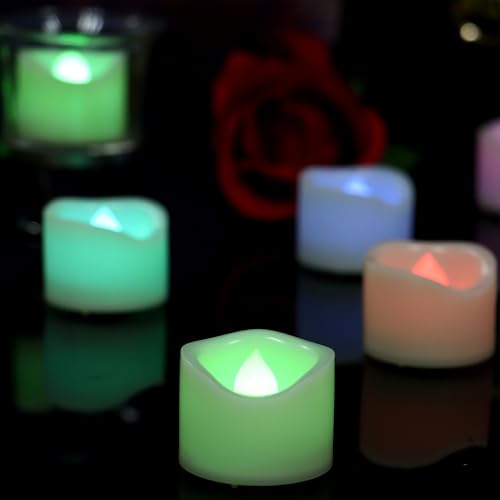 Image of CANDLE CHOICE Color Changing Battery Operated Flameless Tea Lights Bright Flickering LED Tealight Votive Candles Wedding Party Table Centerpieces Halloween Christmas Decorations Batteries Incl 12 Pack