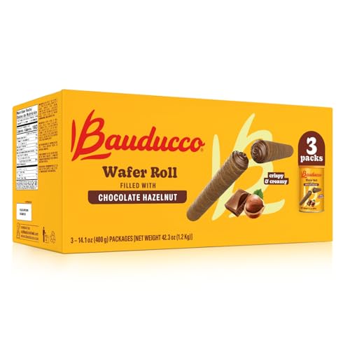 Image of Bauducco Wafer Rolls, Crispy Chocolate Wafer Rolls Filled with Creamy Hazelnut, 42.3 oz (3-Pack)