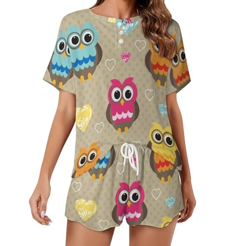 Pyjama hibou manches courtes femme idéal pour vos soirées cocooning