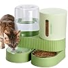 2 Pack Automatic Cat Feeder Stainless Steel Water Dispenser Gravity Food Feeder and Waterer Set with Pet Food Bowl for Small Medium Kitten Puppy Pets Large Capacity(Green)