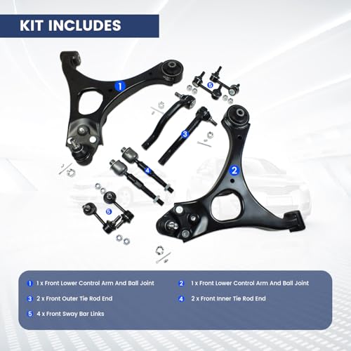 12pcs Front Lower Control Arms Suspension Kit for 2006 2007 2008 2009 2010 2011 Honda Civic 1.8L, Front End Kit w/Ball Joints Tie Rods Sway Bar Complete Full Set by BocraVant - Used condition - Image 3