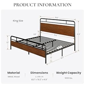 SHA CERLIN King Size Bed Frame with Wooden Headboard and Footboard Rounded Corner Metal Frame Heavy Duty Platform Bed with Under Bed Storage No Box Spring Needed Walnut