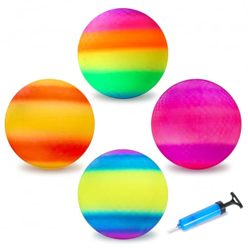 INTOWIND Playground Balls 4 Pack - 8.5 Inch for Kids Outdoor Dodgeball Kickball Handball Game with Hand Pump