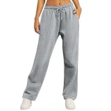 Lounge Pants for Women Drawstring Elastic Waisted Wide Leg Sweatpants Track Pants High Waisted Joggers with Pockets Silver