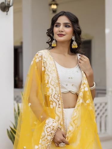 TRENDMALLS Women\'s Georgette Embroidery Lehenga Choli with Dupatta Ready to wear (L66-White-L)