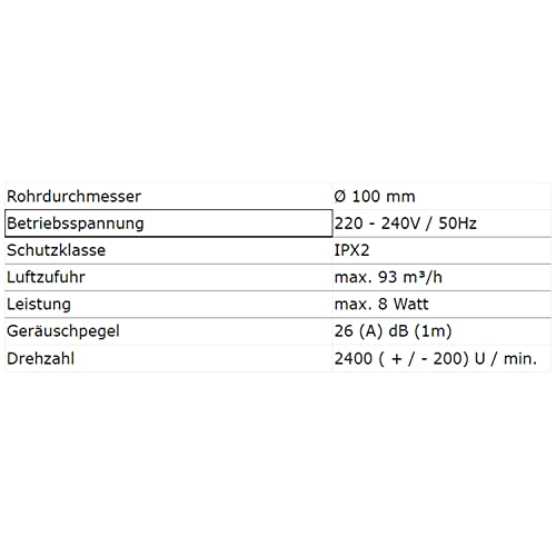 MKK Badkamerventilator Ø 100 mm, standaard, stille werking, laag energieverbruik, geschikt voor badkamers en keukens Ventilator 28dB/1m 26dB/3m - 93m³/h - Image 4
