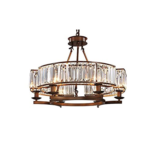 25" Retro Round Crystal Chandelier Flush Mount Ceiling Light,6-Light Round Island Pendant Lighting Fixture For Kitchen,Living Dining Room, E14 Bulbs Required (Brown) #TOP1