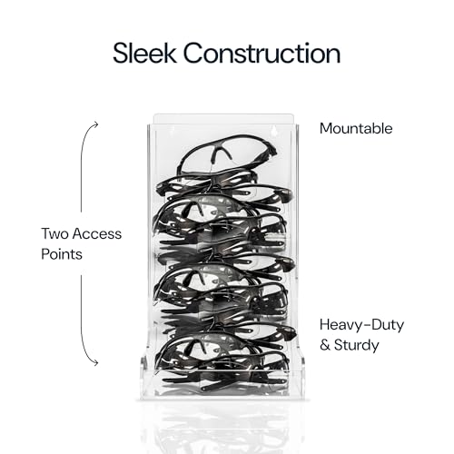 SimplyImagine Safety Glasses Holder Wall Mount Dispenser Bin - Clear Acrylic Top-Loading Organizer - Tabletop & Wall-Mounted Safety Glasses Dispenser - Slanted Tray for Industrial, Lab, Dental Use by SimplyImagine - Image 3