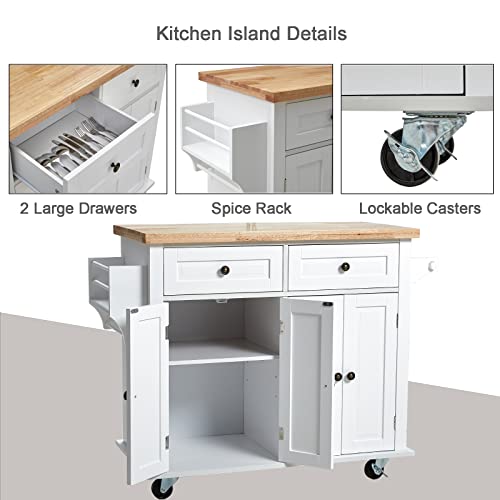 image for Kitchen Island on Wheels with Storage, White Rolling Kitchen Island Ca