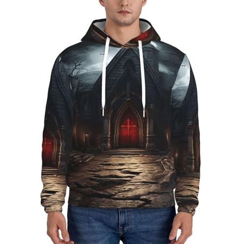 Men's Fleece Pullover Hoodie Long Sleeve Hooded Old Crypt Sweatshirt Casual Shirts With Pockets Medium Black2