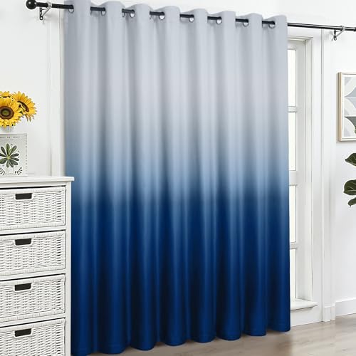 Image of SimpleHome Ombre Gradient Blue White to Gray Curtains for Bedroom,100Wx84L | Room Darkening Curtains,Light Blocking Thermal Insulated Grommet Window Curtains for Living Room,1 Panel,84 Inches Length