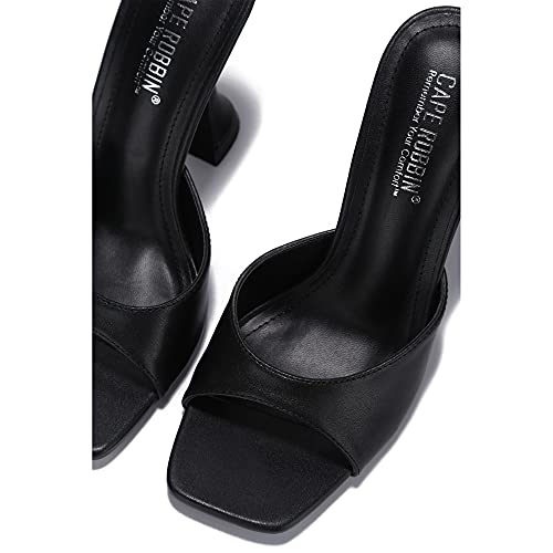 Cape Robbin Lithe Nude Sexy High Spool Heel Open Squared Toe Slip On Pumps3