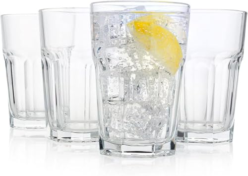 Image of 300 ML Highball Glass Set of 4 Large Drinking Glasses Heavy Base Tumblers for Water, Juice and Cocktails, Iced Tea, Milkshake, Coke,Home, Everyday Use-Dishwasher Safe (Rock 300ML, Set of 4)