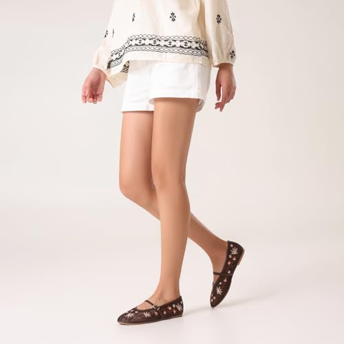 Image of MRKEWUNEY Mesh Ballet Flats for Women Embroidered Floral Round Toe Mary Jane